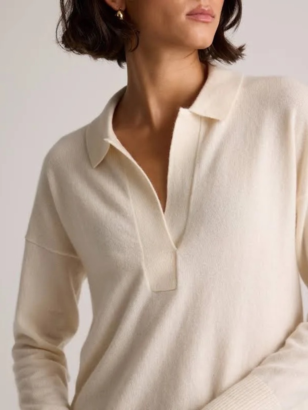 Quince Mongolian Cashmere Polo Sweater Quiet Luxury in Ivory - Size S - Picture 2 of 10
